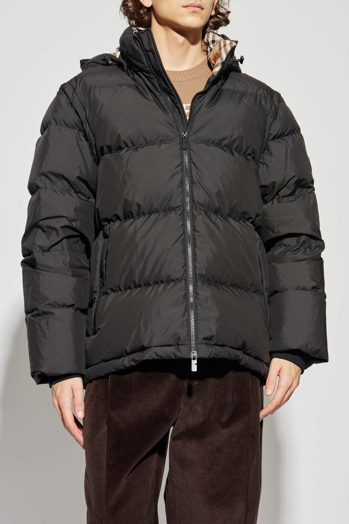 ジャケット・アウター BURBERRY Cropped Reversible Check Hooded Jacket in Sand - Women